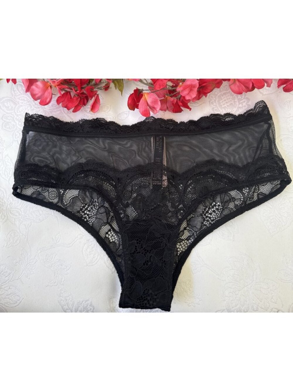 VICTORIA'S SECRET S BLACK MESH LACE CHEEKY PANTIES NWT